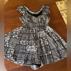 Charming Black and White Floral Romper Dress